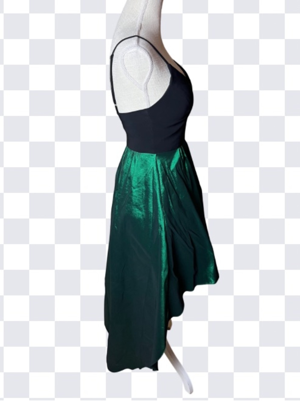 Betsy & Adam Black Green V-Neck High-Low Dress- 2 - Picture 4 of 12